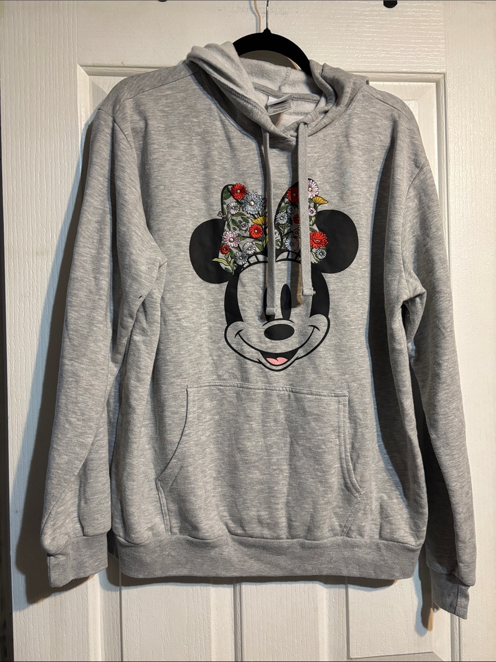 Disney Minnie Mouse Heather Gray Hoodie with Floral Accent